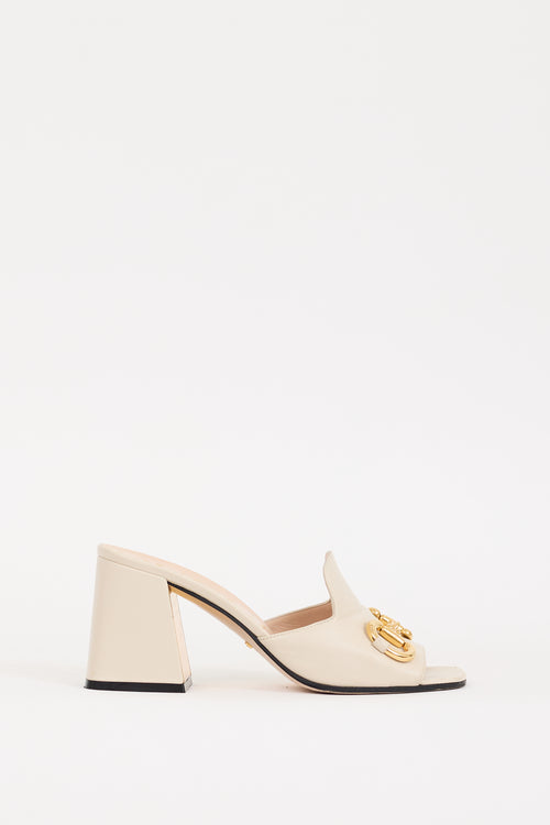 Gucci Cream & Gold Hardware Block Heel Mule
