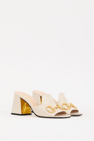 Gucci Cream & Gold Hardware Block Heel Mule