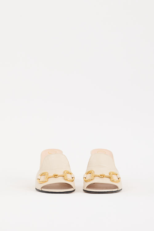 Gucci Cream & Gold Hardware Block Heel Mule
