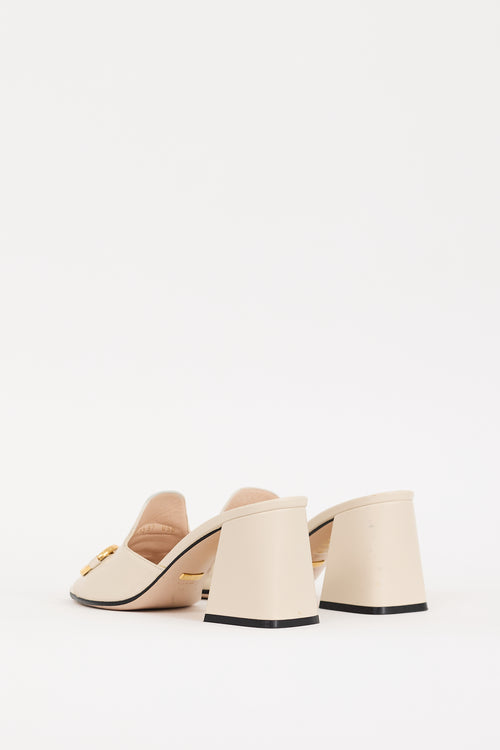 Gucci Cream & Gold Hardware Block Heel Mule
