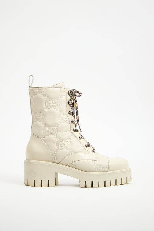 Gucci Cream Leather Monogram Combat Boot