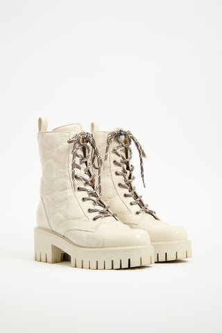 Gucci Cream Leather Monogram Combat Boot