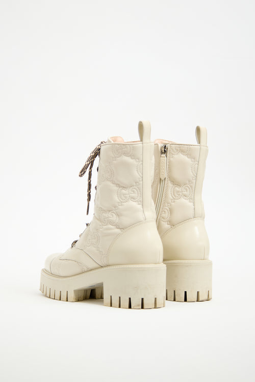 Gucci Cream Leather Monogram Combat Boot