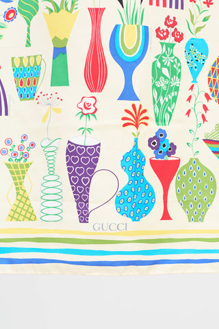Gucci Floral Abstract Vase Silk Scarf