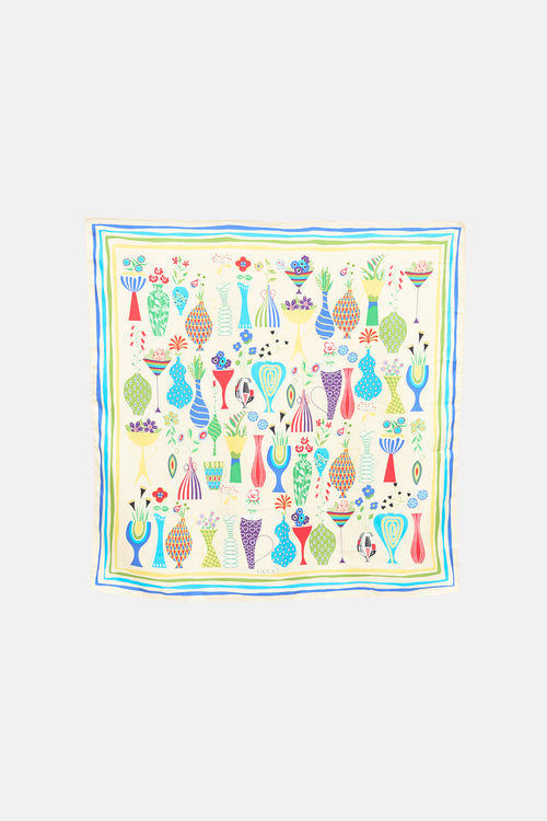 Gucci Floral Abstract Vase Silk Scarf