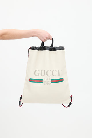 Gucci Cream & Multi Leather Logo Drawstring Backpack