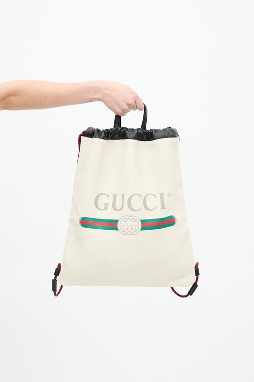 Gucci Cream & Multi Leather Logo Drawstring Backpack