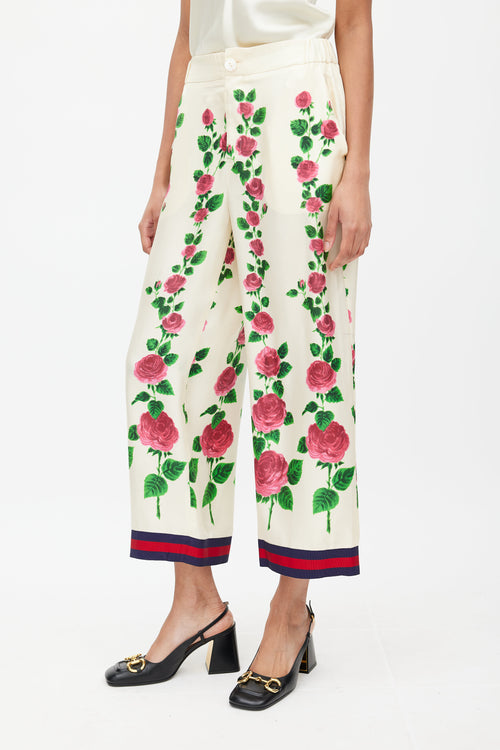 Gucci Cream & Multi Silk Floral Web Cardigan & Pant Set
