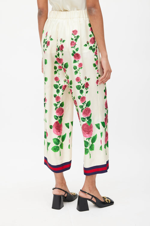 Gucci Cream & Multi Silk Floral Web Cardigan & Pant Set
