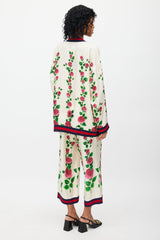 Gucci Cream & Multi Silk Floral Web Cardigan & Pant Set