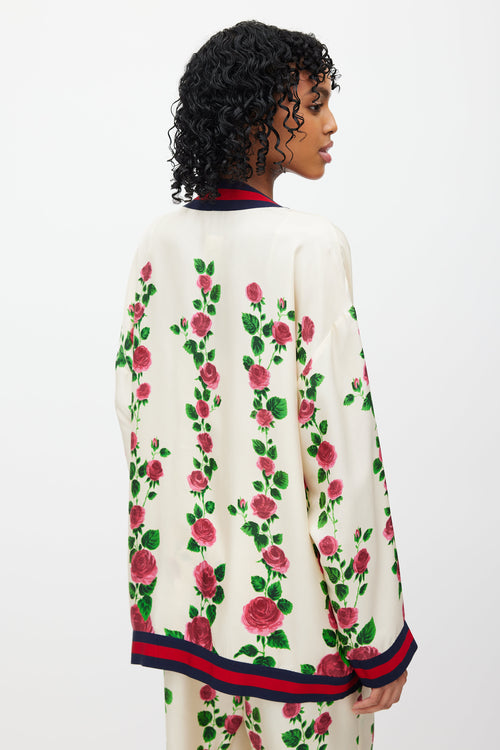 Gucci Cream & Multi Silk Floral Web Cardigan & Pant Set