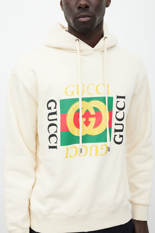 Gucci Cream & Multicolour Box Logo Hoodie