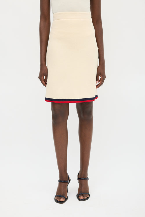 Gucci Cream & Multicolour Boucle Striped Skirt