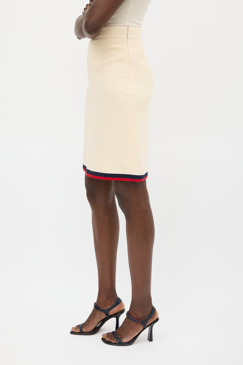 Gucci Cream & Multicolour Boucle Striped Skirt