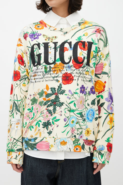 Gucci Cream & Multicolour Flora Logo Sweatshirt