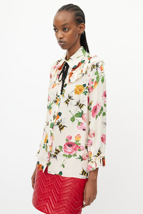 Gucci Cream & Multicolour Floral Ruffled Top