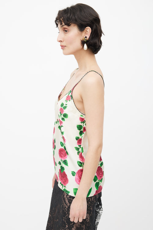 Gucci Cream & Multicolour Floral Silk Camisole