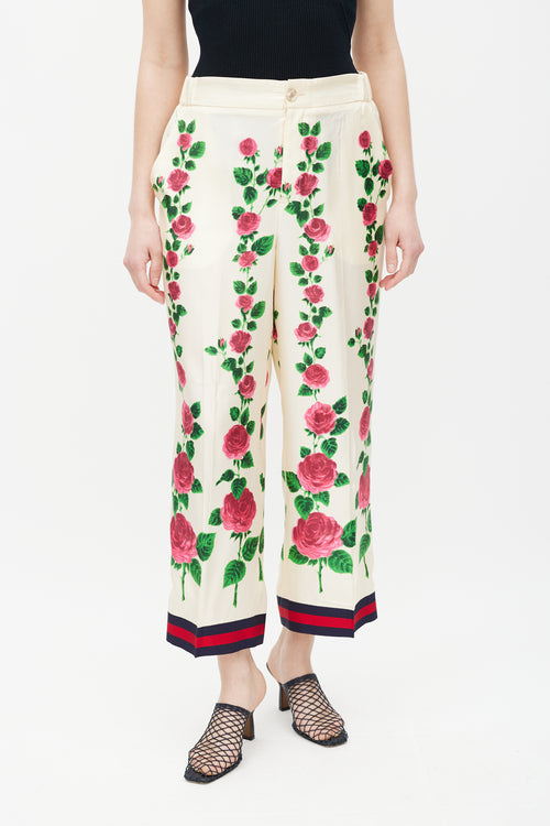 Gucci Cream & Multicolour Floral Silk Trouser