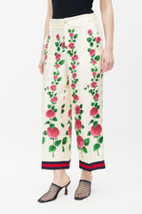 Gucci Cream & Multicolour Floral Silk Trouser