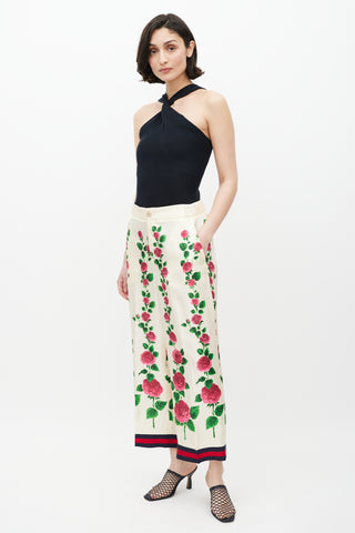 Gucci Cream & Multicolour Floral Silk Trouser