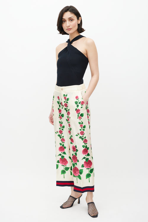 Gucci Cream & Multicolour Floral Silk Trouser