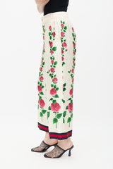 Gucci Cream & Multicolour Floral Silk Trouser