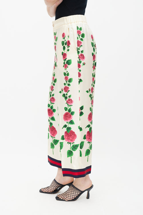 Gucci Cream & Multicolour Floral Silk Trouser