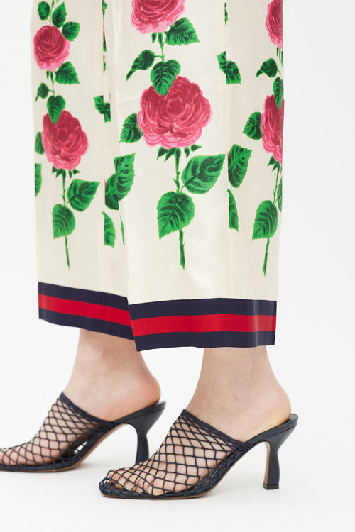 Gucci Cream & Multicolour Floral Silk Trouser