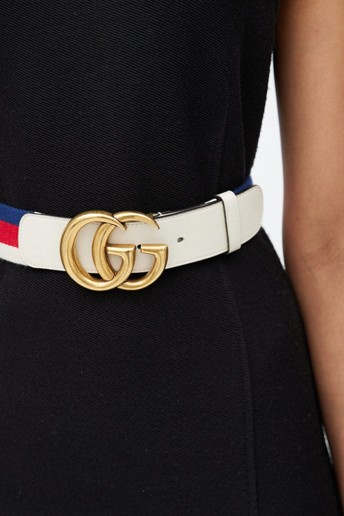 Gucci Cream & Multicolour Marmont Striped Belt