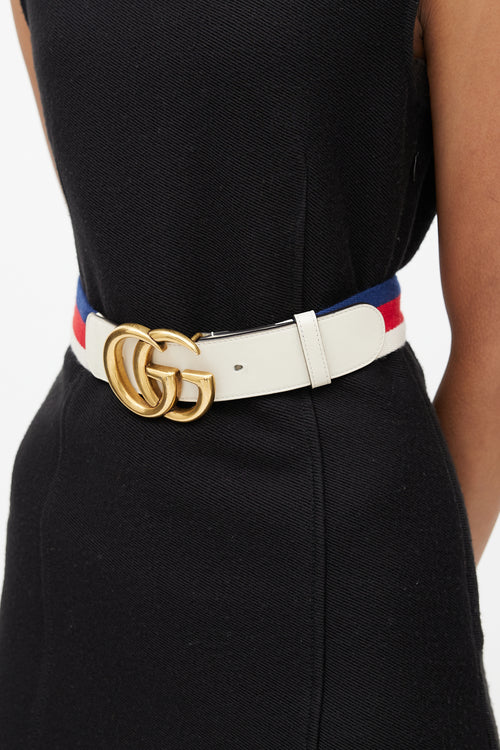 Gucci Cream & Multicolour Marmont Striped Belt