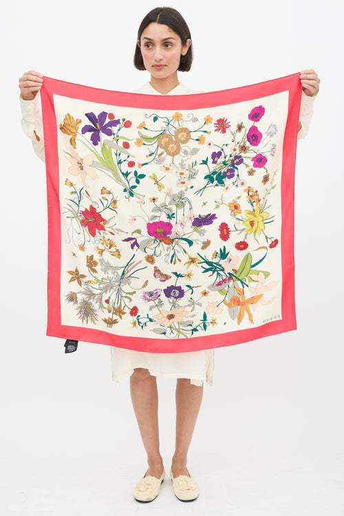 Gucci Cream & Multicolour Silk Floral Scarf