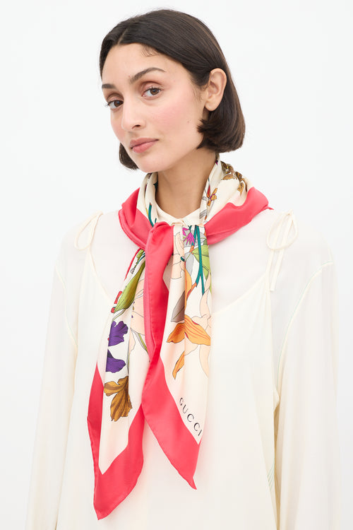 Gucci Cream & Multicolour Silk Floral Scarf