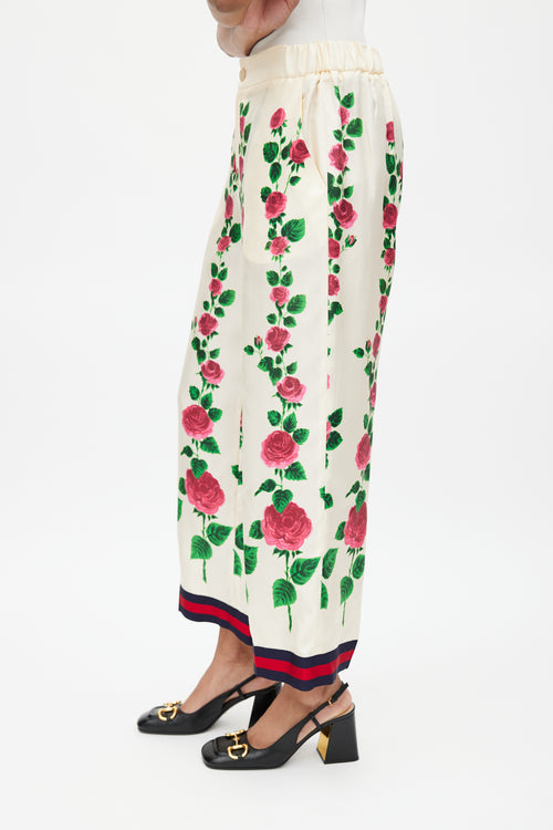 Gucci Cream & Multicolour Silk Floral Trouser