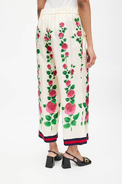 Gucci Cream & Multicolour Silk Floral Trouser