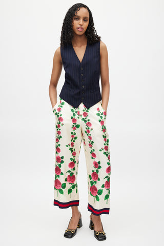 Gucci Cream & Multicolour Silk Floral Trouser