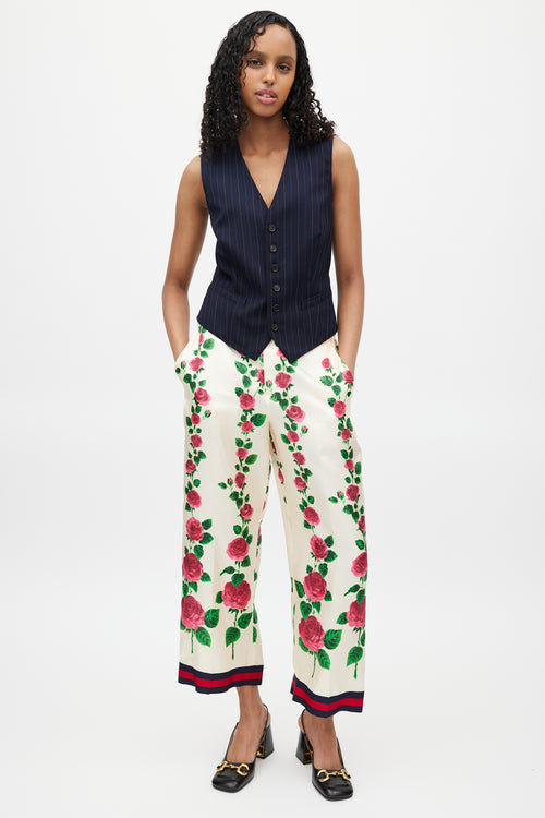Gucci Cream & Multicolour Silk Floral Trouser