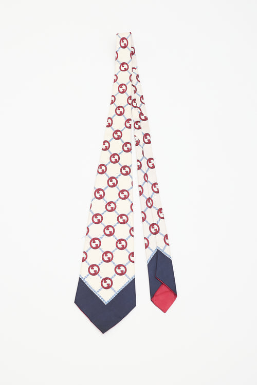 Gucci Cream & Multicolour Silk Monogram Tie