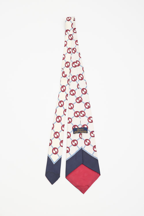 Gucci Cream & Multicolour Silk Monogram Tie