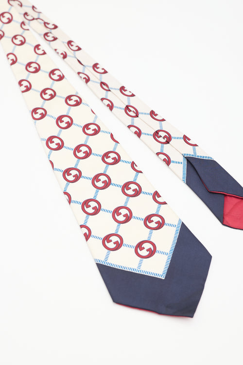 Gucci Cream & Multicolour Silk Monogram Tie