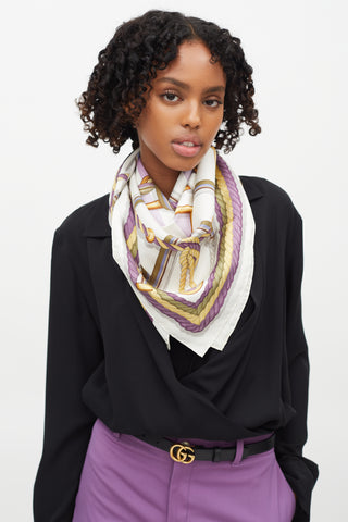 Gucci Cream & Purple Silk Rope Scarf