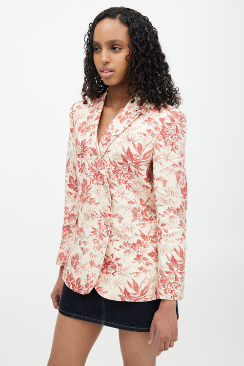 Gucci Cream & Red Floral Linen Double Breasted Blazer