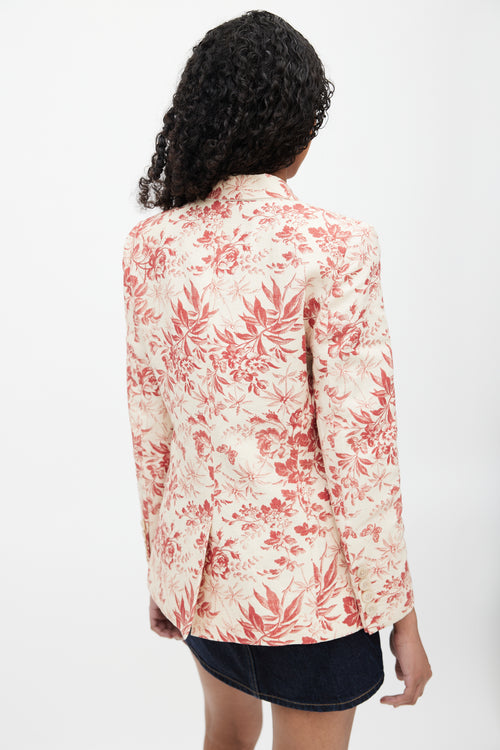 Gucci Cream & Red Floral Linen Double Breasted Blazer