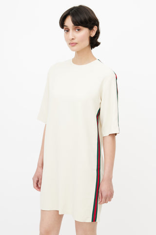 Gucci Cream & Multicolour Stripe Crepe Dress