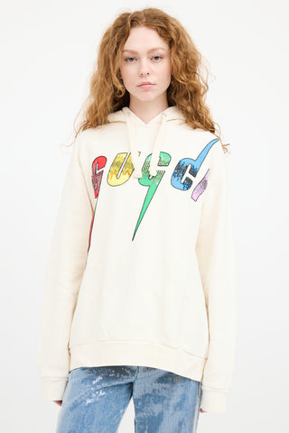 Gucci Cream & Multicolour Sequin Logo Hoodie