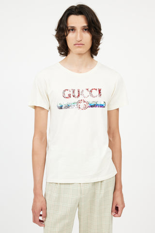 Gucci Cream Sequin Logo T-Shirt