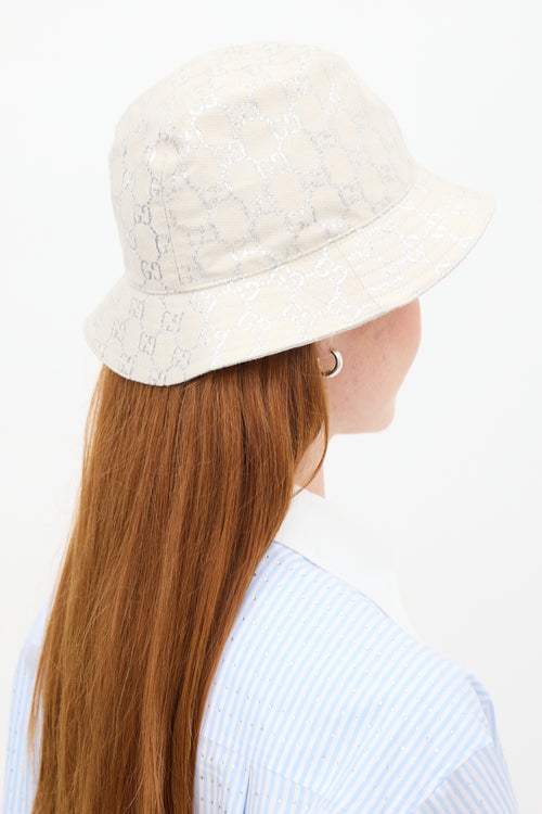 Gucci Cream & Silver Wool GG Bucket Hat