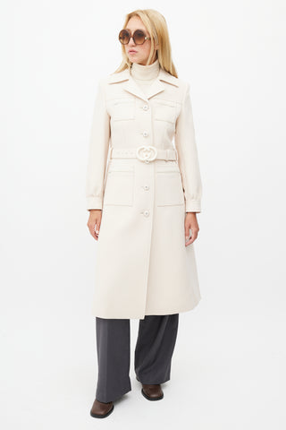 Gucci Cream Wool Belted Coat