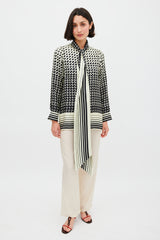 Gucci Cream & Black Geometric Tie Neck Shirt