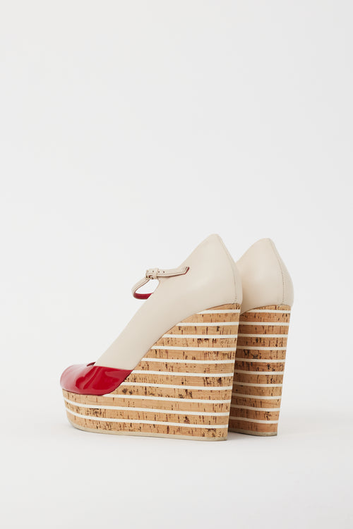 Gucci Cream & Red Leather Wedge Heel
