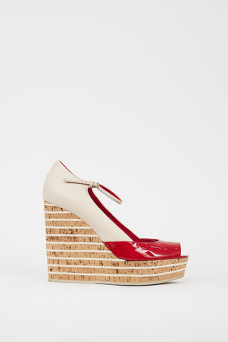 Gucci Cream & Red Leather Wedge Heel